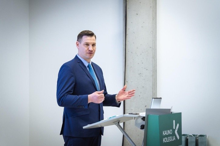 Dr. Andrius Brusokas, Director of Kauno Kolegija, opening the Business and Technology Conference 2026